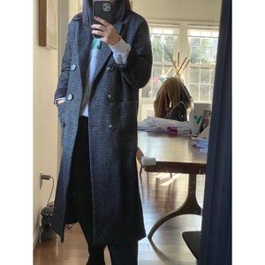 Zara dark grey checker long double breast coat